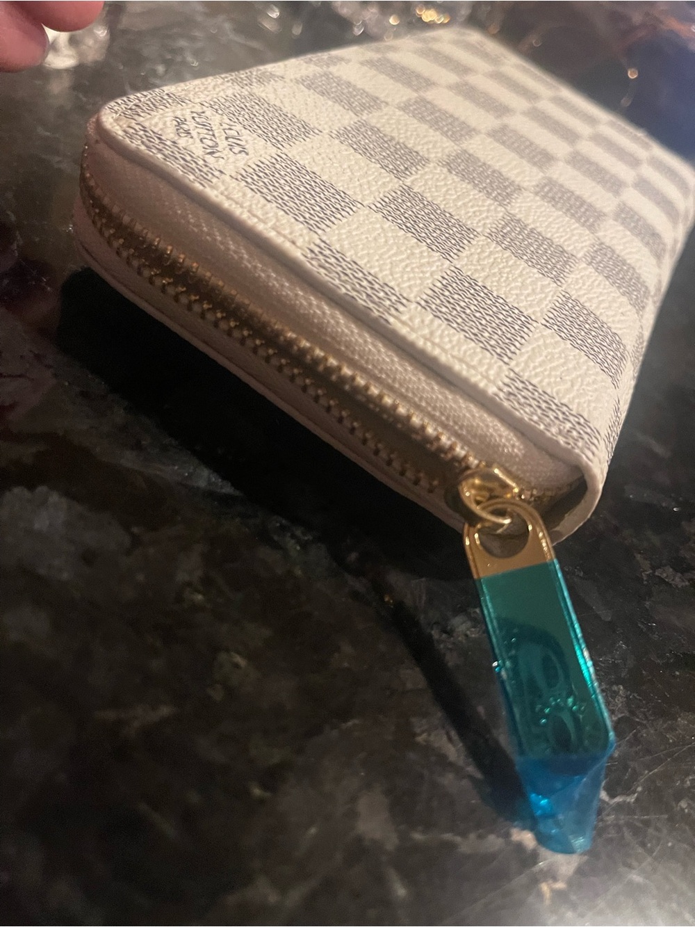 Checkered Zip Wallet in White & Gray with compartment for bills credit cards - Picture 6 of 11